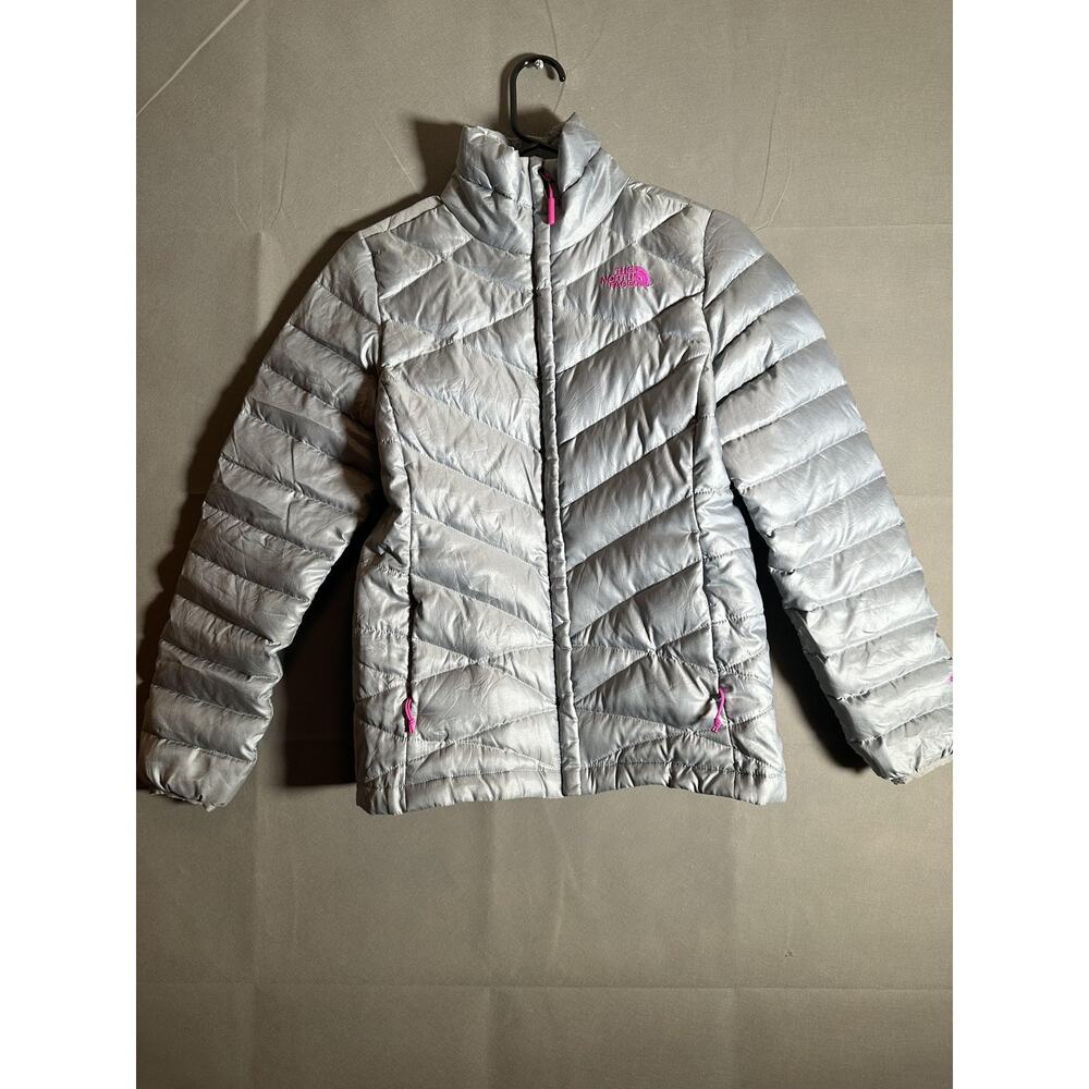 North Face Silver Jacket with Pink. XS. 550 Down Insulated Puffer Packable